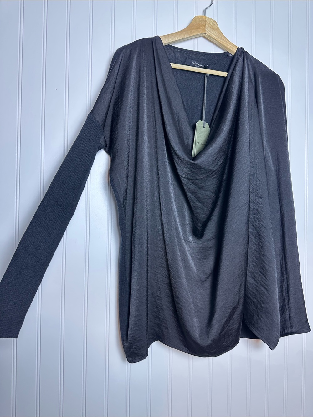 Allsaints - Erma Cowl Neck Top Long Sleeves Small NWT Minimalist - Picture 5 of 13